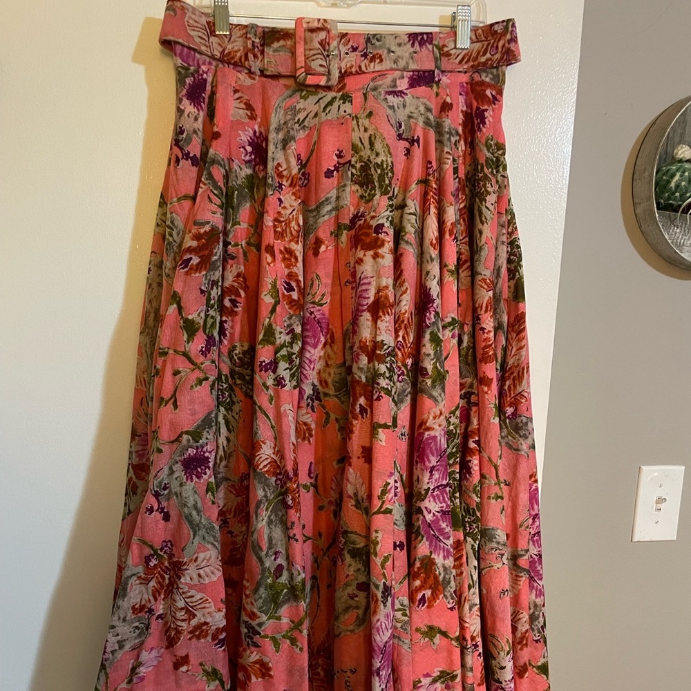 SAMANTHA SUNG Vibrant Pink and Green A-Line Skirt - Picture 2 of 3